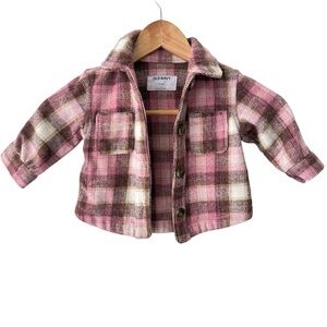 Old Navy Pink and Brown Plaid Jacket 6-12 Months